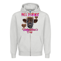 Dove Grey my first valentine's day highland calf Zipper Hoodie - RanaPortraitStore