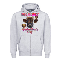 Heather Grey my first valentine's day highland calf Zipper Hoodie - RanaPortraitStore