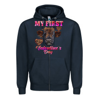 Navy my first valentine's day highland calf Zipper Hoodie - RanaPortraitStore