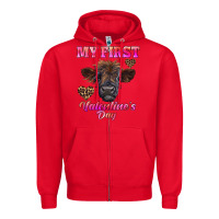 Red my first valentine's day highland calf Zipper Hoodie - RanaPortraitStore