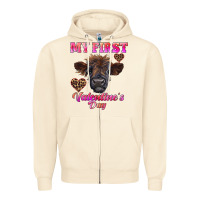Sandshell my first valentine's day highland calf Zipper Hoodie - RanaPortraitStore