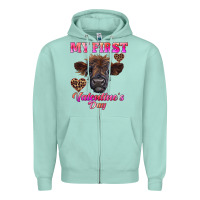 Seafoam my first valentine's day highland calf Zipper Hoodie - RanaPortraitStore