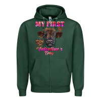 Sports Green my first valentine's day highland calf Zipper Hoodie - RanaPortraitStore
