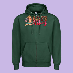Love Vibes Cupid Zipper Hoodie Designed By Ranaportraitstore