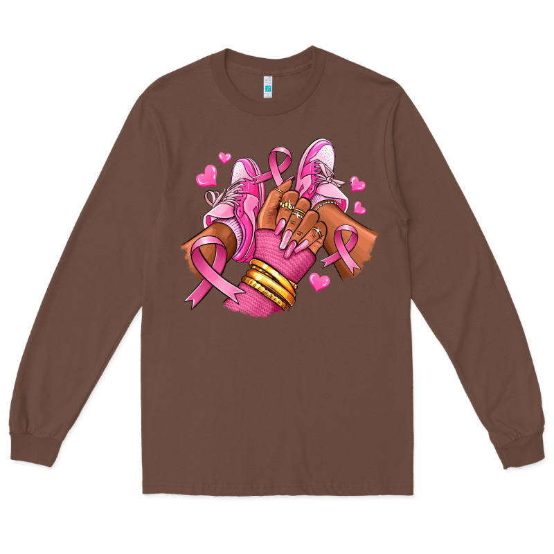 Breast Cancer Afro Girl Sneakers Long Sleeve Tee by RanaPortraitStore | Teevron