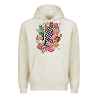 Oatmeal Heather pink christmas lightning bolt Premium Hoodie - AdoDesignShop