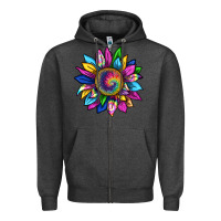 Charcoal Heather tie dye sunflower Zipper Hoodie - texasbilliewilder
