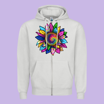 Tie Dye Sunflower Zipper Hoodie Designed By Texasbilliewilder