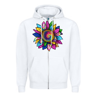 White tie dye sunflower Zipper Hoodie - texasbilliewilder