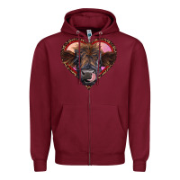 Burgundy leopard heart highland calf Zipper Hoodie - RanaPortraitStore