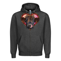 Charcoal Heather leopard heart highland calf Zipper Hoodie - RanaPortraitStore