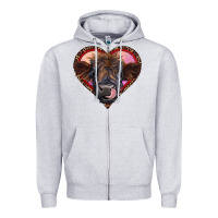 Heather Grey leopard heart highland calf Zipper Hoodie - RanaPortraitStore