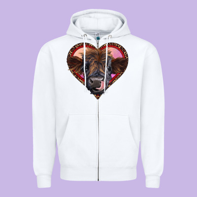 Leopard Heart Highland Calf Zipper Hoodie Designed By Ranaportraitstore