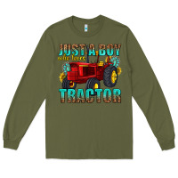 Army Green just a boy who loves tractor Long Sleeve Tee - texasbilliewilder