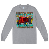 Heather Grey just a boy who loves tractor Long Sleeve Tee - texasbilliewilder