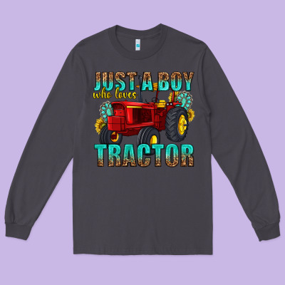 Just A Boy Who Loves Tractor Long Sleeve Tee Designed By Texasbilliewilder