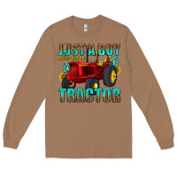 Toasted Coconut just a boy who loves tractor Long Sleeve Tee - texasbilliewilder