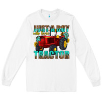 White just a boy who loves tractor Long Sleeve Tee - texasbilliewilder