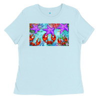Baby Blue crab and starfish  cup Ladies Tee - BarkalooDesign
