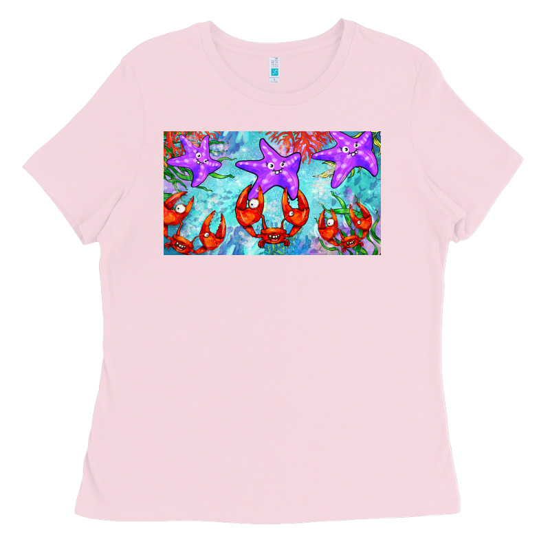 Crab And Starfish  Cup Ladies Tee by BarkalooDesign | Teevron