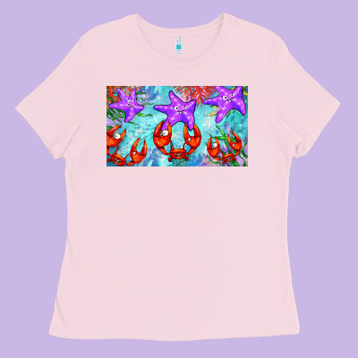 Crab And Starfish  Cup Ladies Tee Designed By Barkaloodesign