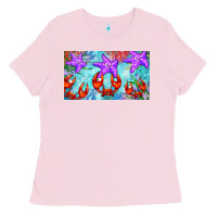 Bubblegum Pink crab and starfish  cup Ladies Tee - BarkalooDesign