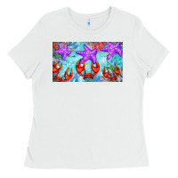 White crab and starfish  cup Ladies Tee - BarkalooDesign