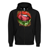 Black watermelon lips with leopard Zipper Hoodie - texasbilliewilder
