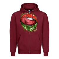 Burgundy watermelon lips with leopard Zipper Hoodie - texasbilliewilder