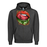 Charcoal Heather watermelon lips with leopard Zipper Hoodie - texasbilliewilder