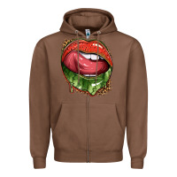 Chestnut watermelon lips with leopard Zipper Hoodie - texasbilliewilder