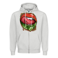 Dove Grey watermelon lips with leopard Zipper Hoodie - texasbilliewilder