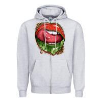 Heather Grey watermelon lips with leopard Zipper Hoodie - texasbilliewilder