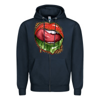 Navy watermelon lips with leopard Zipper Hoodie - texasbilliewilder
