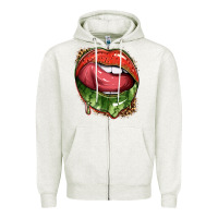 Oatmeal Heather watermelon lips with leopard Zipper Hoodie - texasbilliewilder
