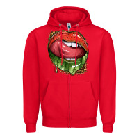 Red watermelon lips with leopard Zipper Hoodie - texasbilliewilder