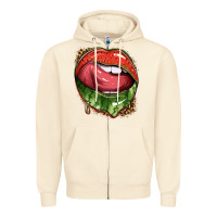 Sandshell watermelon lips with leopard Zipper Hoodie - texasbilliewilder