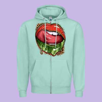 Watermelon Lips With Leopard Zipper Hoodie Designed By Texasbilliewilder