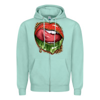 Seafoam watermelon lips with leopard Zipper Hoodie - texasbilliewilder