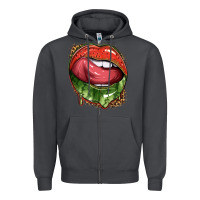 Smoke watermelon lips with leopard Zipper Hoodie - texasbilliewilder