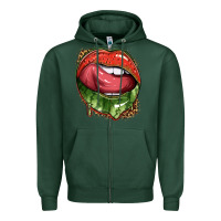 Sports Green watermelon lips with leopard Zipper Hoodie - texasbilliewilder