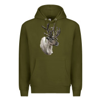 Army Green Reindeer Buck Deer Head Premium Hoodie - LillyAllenDesigns