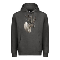Charcoal Heather Reindeer Buck Deer Head Premium Hoodie - LillyAllenDesigns
