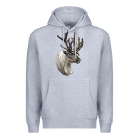 Heather Grey Reindeer Buck Deer Head Premium Hoodie - LillyAllenDesigns