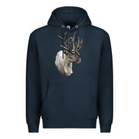 Navy Reindeer Buck Deer Head Premium Hoodie - LillyAllenDesigns