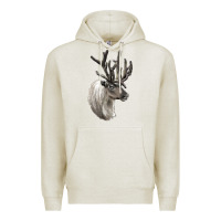 Oatmeal Heather Reindeer Buck Deer Head Premium Hoodie - LillyAllenDesigns
