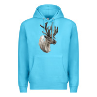 Ocean Blue Reindeer Buck Deer Head Premium Hoodie - LillyAllenDesigns