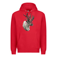 Red Reindeer Buck Deer Head Premium Hoodie - LillyAllenDesigns