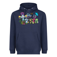 Navy Easter Day He is risen Heavyweight Hoodie - OliviaCreatesArt