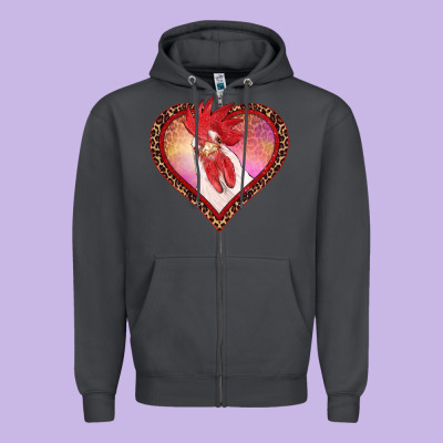 Valentine's Day Rooster With Leopard Heart Zipper Hoodie Designed By Ranaportraitstore